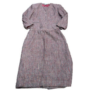 Vtg Lombardi Inc. Womens Purple Mohair Chevron Tweed Blazer & Skirt Suit Size 14